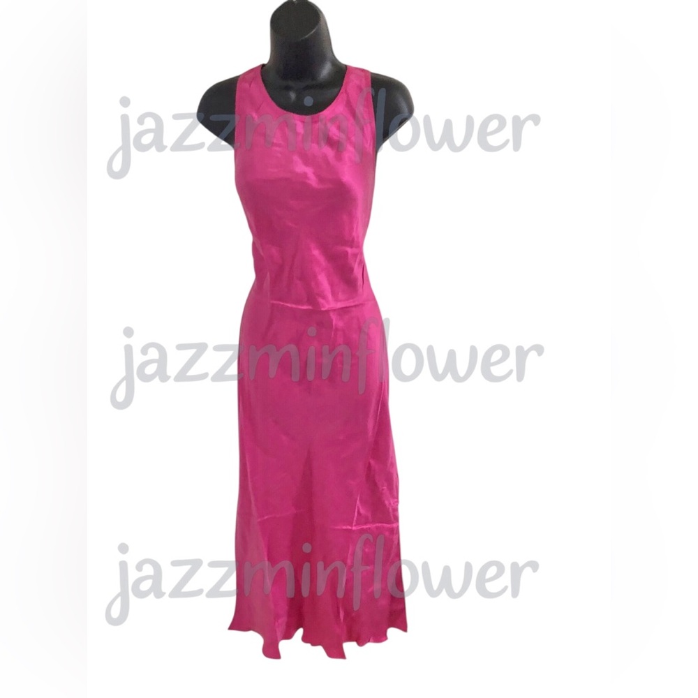 Outerknown fuchsia bright magenta pink brushed silk look tank dress size medium‎